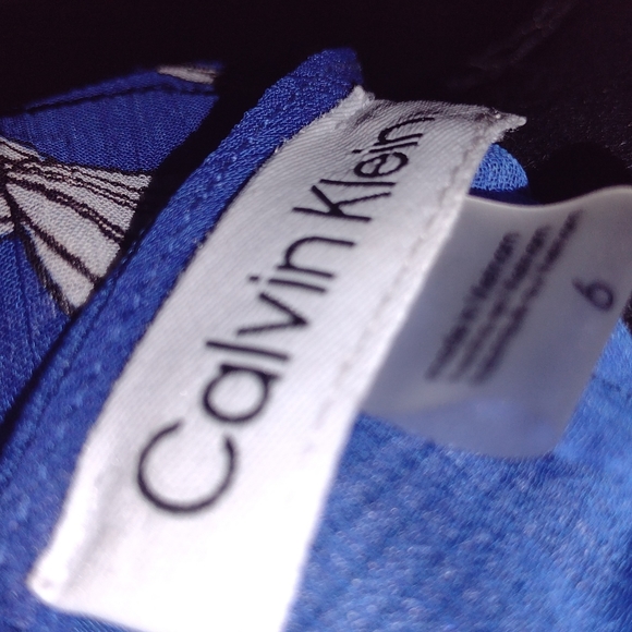 NWT Calvin Klein sz6 blue/white flower dress w tie on side zipper. - Picture 3 of 7